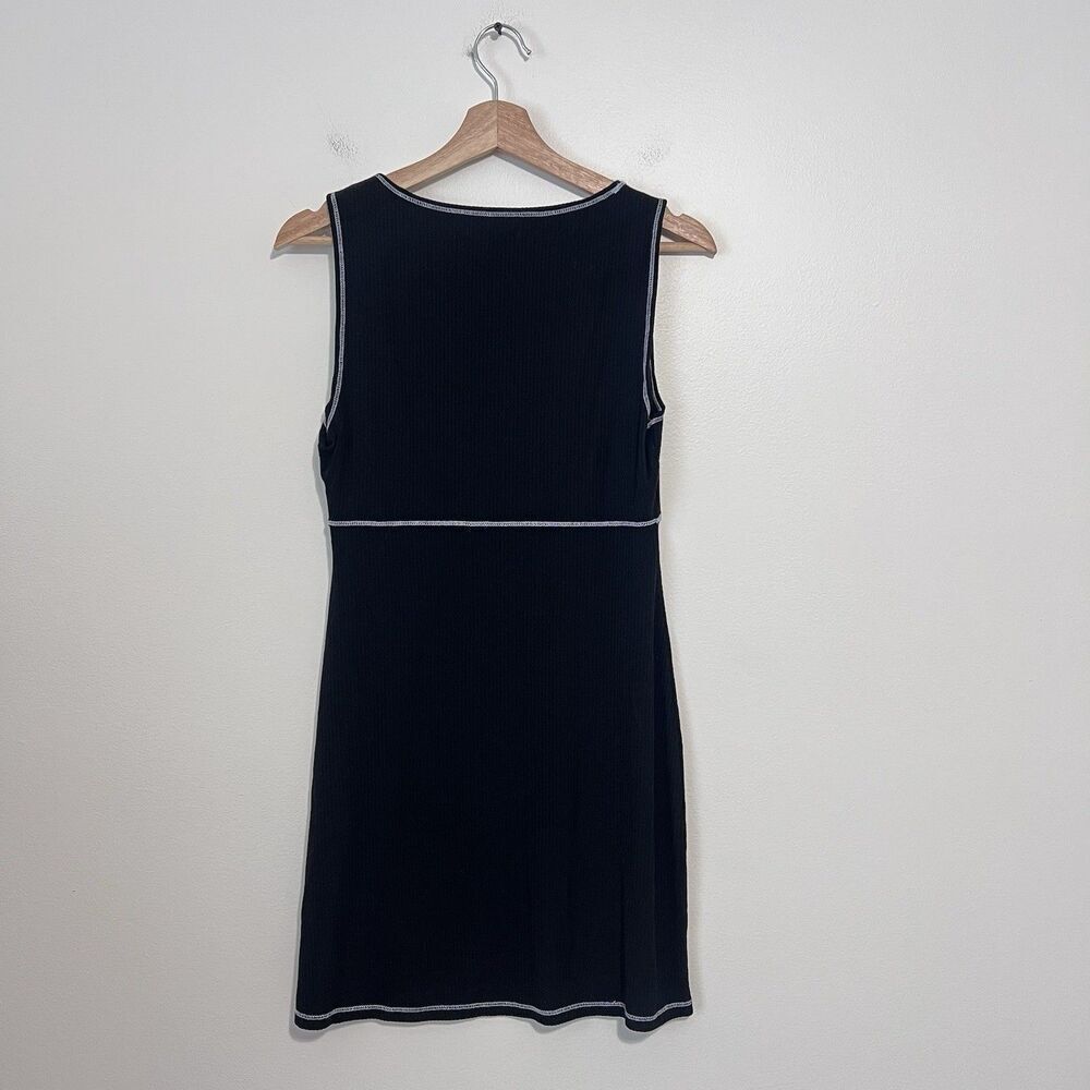Reformation Devin Stitch Ribbed Knit Black Sleeveless Bodycon Mini Dress Size L - Picture 5 of 8